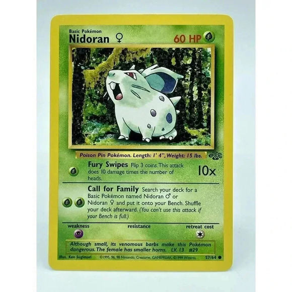 Nidoran 57/64 Jungle Set Pokemon Card TCG Non Holo WOTC Vintage 1999‎ NM - Picture 1 of 6